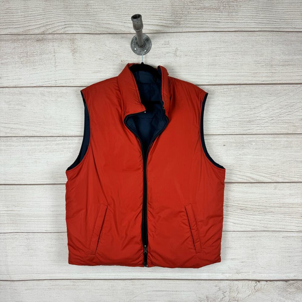 Eddie Bauer Men's Reversible Zip Up Down Orange/Navy Puffer Vest Size Large